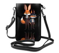 YYHHAOFA Small Cell Phone Purse 7.6x4.9in Cool Rabbit And Cool Fox Picture Leather Crossbody Flap Phone Case For Women, Perfect For Walking, Camping Black