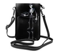 YYHHAOFA Small Cell Phone Purse 7.6x4.9in Cool Skeleton With Gun Picture Leather Crossbody Flap Phone Case For Women, Perfect For Walking, Camping Black