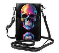 YYHHAOFA Small Cell Phone Purse 7.6x4.9in Cool Skull Picture Leather Crossbody Flap Phone Case For Women, Perfect For Walking, Camping Black