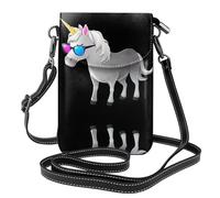 YYHHAOFA Small Cell Phone Purse 7.6x4.9in Cool Unicorn Sunglasses Picture Leather Crossbody Flap Phone Case For Women, Perfect For Walking, Camping Black