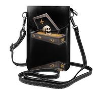YYHHAOFA Small Cell Phone Purse 7.6x4.9in Cross And Skull In Coffin Picture Leather Crossbody Flap Phone Case For Women, Perfect For Walking, Camping Black