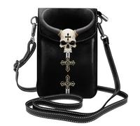 YYHHAOFA Small Cell Phone Purse 7.6x4.9in Cross Skull Picture Leather Crossbody Flap Phone Case For Women, Perfect For Walking, Camping Black