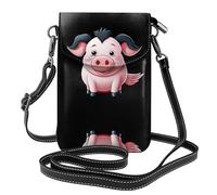 YYHHAOFA Small Cell Phone Purse 7.6x4.9in Cute Cartoon Pig Picture Leather Crossbody Flap Phone Case For Women, Perfect For Walking, Camping Black