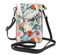 YYHHAOFA Small Cell Phone Purse 7.6x4.9in Cute White Tiger Picture Leather Crossbody Flap Phone Case For Women, Perfect For Walking, Camping