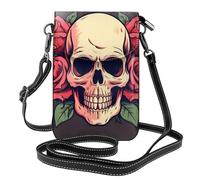 YYHHAOFA Small Cell Phone Purse 7.6x4.9in Day Of The Dead Sugar Roses Skull Picture Leather Crossbody Flap Phone Case For Women, Perfect For Walking, Camping
