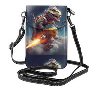 YYHHAOFA Small Cell Phone Purse 7.6x4.9in Dinosaurs On The Rockets Picture Leather Crossbody Flap Phone Case For Women, Perfect For Walking, Camping