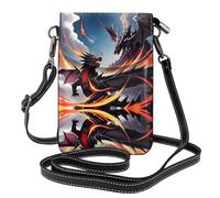 YYHHAOFA Small Cell Phone Purse 7.6x4.9in Double Dragon Battle Picture Leather Crossbody Flap Phone Case For Women, Perfect For Walking, Camping Black