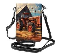 YYHHAOFA Small Cell Phone Purse 7.6x4.9in Farm Red Tractor Picture Leather Crossbody Flap Phone Case For Women, Perfect For Walking, Camping