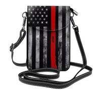 YYHHAOFA Small Cell Phone Purse 7.6x4.9in Firefighter Axe Red Line Flag Picture Leather Crossbody Flap Phone Case For Women, Perfect For Walking, Camping