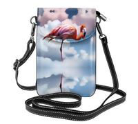 YYHHAOFA Small Cell Phone Purse 7.6x4.9in Flamingo In The Clou Picture Leather Crossbody Flap Phone Case For Women, Perfect For Walking, Camping Black