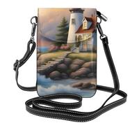 YYHHAOFA Small Cell Phone Purse 7.6x4.9in Lighthouse Diamond Painting Picture Leather Crossbody Flap Phone Case For Women, Perfect For Walking, Camping Black