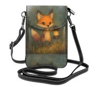 YYHHAOFA Small Cell Phone Purse 7.6x4.9in Little Fox Holding A Lantern Picture Leather Crossbody Flap Phone Case For Women, Perfect For Walking, Camping