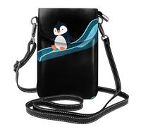YYHHAOFA Small Cell Phone Purse 7.6x4.9in Little Penguin On The Slide Picture Leather Crossbody Flap Phone Case For Women, Perfect For Walking, Camping