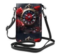 YYHHAOFA Small Cell Phone Purse 7.6x4.9in Little Red Flower In The Clock Picture Leather Crossbody Flap Phone Case For Women, Perfect For Walking, Camping