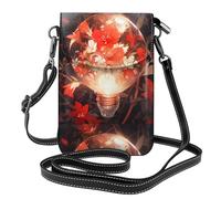 YYHHAOFA Small Cell Phone Purse 7.6x4.9in Little Red Flower In The Light Bulb Picture Leather Crossbody Flap Phone Case For Women, Perfect For Walking, Camping