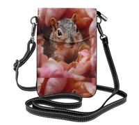YYHHAOFA Small Cell Phone Purse 7.6x4.9in Little Squirrel In The Petals Picture Leather Crossbody Flap Phone Case For Women, Perfect For Walking, Camping