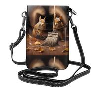 YYHHAOFA Small Cell Phone Purse 7.6x4.9in Little Squirrel Mopping The Floor Picture Leather Crossbody Flap Phone Case For Women, Perfect For Walking, Camping