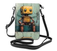 YYHHAOFA Small Cell Phone Purse 7.6x4.9in Lonely Robot Picture Leather Crossbody Flap Phone Case For Women, Perfect For Walking, Camping