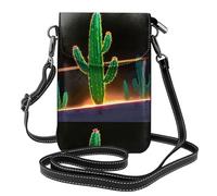 YYHHAOFA Small Cell Phone Purse 7.6x4.9in Long Cactus Picture Leather Crossbody Flap Phone Case For Women, Perfect For Walking, Camping