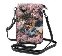 YYHHAOFA Small Cell Phone Purse 7.6x4.9in Picnic Under The Blossoming Trees Picture Leather Crossbody Flap Phone Case For Women, Perfect For Walking, Camping Black