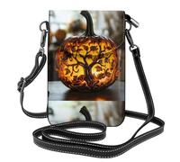 YYHHAOFA Small Cell Phone Purse 7.6x4.9in Pumpkin Carving Lamp Picture Leather Crossbody Flap Phone Case For Women, Perfect For Walking, Camping