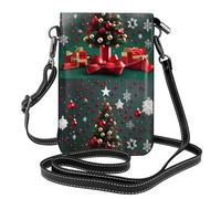 YYHHAOFA Small Cell Phone Purse 7.6x4.9in Round Ball Christmas Tree Picture Leather Crossbody Flap Phone Case For Women, Perfect For Walking, Camping