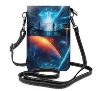YYHHAOFA Small Cell Phone Purse 7.6x4.9in Science Fiction Future Picture Leather Crossbody Flap Phone Case For Women, Perfect For Walking, Camping