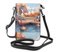 YYHHAOFA Small Cell Phone Purse 7.6x4.9in Seagulls Staying On The Boat Picture Leather Crossbody Flap Phone Case For Women, Perfect For Walking, Camping
