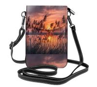 YYHHAOFA Small Cell Phone Purse 7.6x4.9in Sunset Shining On The Reeds Picture Leather Crossbody Flap Phone Case For Women, Perfect For Walking, Camping