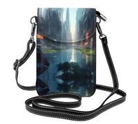 YYHHAOFA Small Cell Phone Purse 7.6x4.9in The City On The Water Picture Leather Crossbody Flap Phone Case For Women, Perfect For Walking, Camping Black