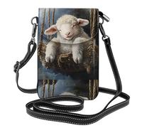 YYHHAOFA Small Cell Phone Purse 7.6x4.9in The Sleeping Lamb In The Cradle Picture Leather Crossbody Flap Phone Case For Women, Perfect For Walking, Camping