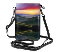YYHHAOFA Small Cell Phone Purse 7.6x4.9in The Valley In The Dawn Picture Leather Crossbody Flap Phone Case For Women, Perfect For Walking, Camping Black