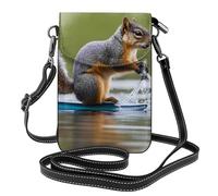 YYHHAOFA Small Cell Phone Purse 7.6x4.9in Water Skiing Fox Squirrel Picture Leather Crossbody Flap Phone Case For Women, Perfect For Walking, Camping Black