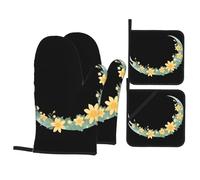 YYHHAOFA Small Flowers On The Crescent Prints Kitchen Covers: Waterproof Oven Layers for Easy Cooking & Cleanup - 4 Piece Heat Shield Set