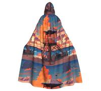 YYHHAOFA Small Pavilion On The Beach Printing Halloween Adult Hooded Cape Cloak No Zipper, Comfortable For Costume Parties