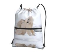 YYHHAOFA Snow Animal Polar Bear Prints Drawstring Zipper Backpack - Durable, Lightweight Water-Resistant Gym Bag for Travel, Sports & Everyday Carry