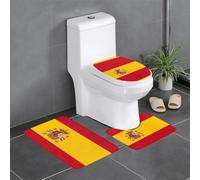 YYHHAOFA Spanish Flag Pattern Three Piece Set of Bathroom Floor mats, Bathroom Shower mats, Anti Slip Quick Drying