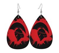 YYHHAOFA Spartan Warrior Helmet Prints Teardrop Leather Earrings - Lightweight Dangles with Silver-Plated Hooks, Vivid Color & Rust-Resistant Design for Parties & Gifts