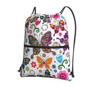 YYHHAOFA Spring Floral Butterfly Prints Drawstring Zipper Backpack - Lightweight Water-Resistant Gym Duffel Bag with Pocket for Travel Sports Yoga