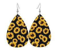 YYHHAOFA Spring Sunflowers Retro Flowers Prints Teardrop Leather Earrings - Lightweight Dangles with Silver-Plated Hooks, Vivid Color & Rust-Resistant Design for Parties & Gifts