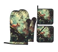 YYHHAOFA Squirrels in The Forest Picture Oven Mitts and Pot Holders Sets - Heat-Resistant, Waterproof, and Durable Kitchen Baking Four-Piece Set