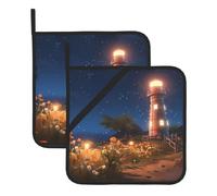 YYHHAOFA Starfish Lighthouse Beach Prints Square Insulated Pot Holder Set of 2 8x8 in for Kitchen lids, Microwave ovens, Outdoor barbecues