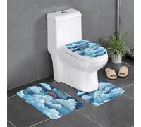 YYHHAOFA steam Train Clouds Pattern Three Piece Set of Bathroom Floor mats, Bathroom Shower mats, Anti Slip Quick Drying
