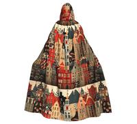 YYHHAOFA Street houses Printed Adult Hooded Cloak is a super large, comfortable, and durable Halloween hooded poncho