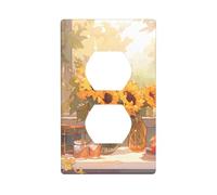 YYHHAOFA Sunflowers Under The windowsill Pattern Double Socket Wall Panel Electrical Socket Cover Plate Shatter Decoration Durable 4.5x2.76in