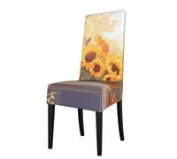 YYHHAOFA Sunflowers under the windowsill Printed dining chair cover is easy to disassemble and made of high resilience fabric that is wear-resistant