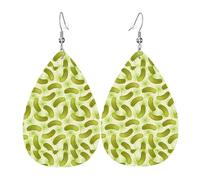 YYHHAOFA Sushi Dill Pickles Prints Teardrop Leather Earrings - Vivid Dangle Drops for Women, Lightweight Fashion Jewelry, Silver-Plated Hooks for Sensitive Ears & Holiday Events