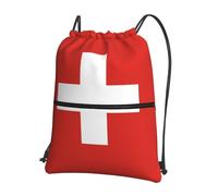 YYHHAOFA Swiss Flag Prints Drawstring Zipper Backpack - Durable, Lightweight Water-Resistant Gym Bag for Travel, Sports & Everyday Carry