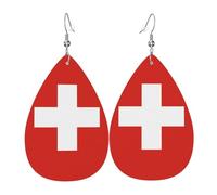YYHHAOFA Swiss Flag Prints Drip Leather Earrings - Elegant Faux Leather Drops for Festive & Everyday Style