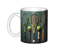 YYHHAOFA Tennis balls and rackets Prints mug ceramic Mugs for cappuccino, latte, cereal, yogurt, milk, hot or cold drinks Micro-wave oven
